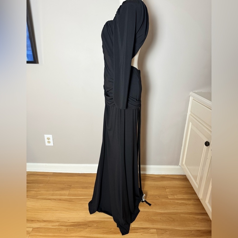 Vintage Vera Wang Black Ruched Long Sleeve Formal Gown - Picture 10 of 14